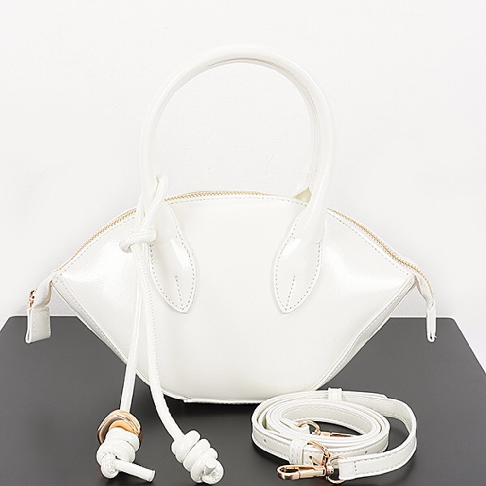 Vegan Patent Leather Top Handle Clutch Bag